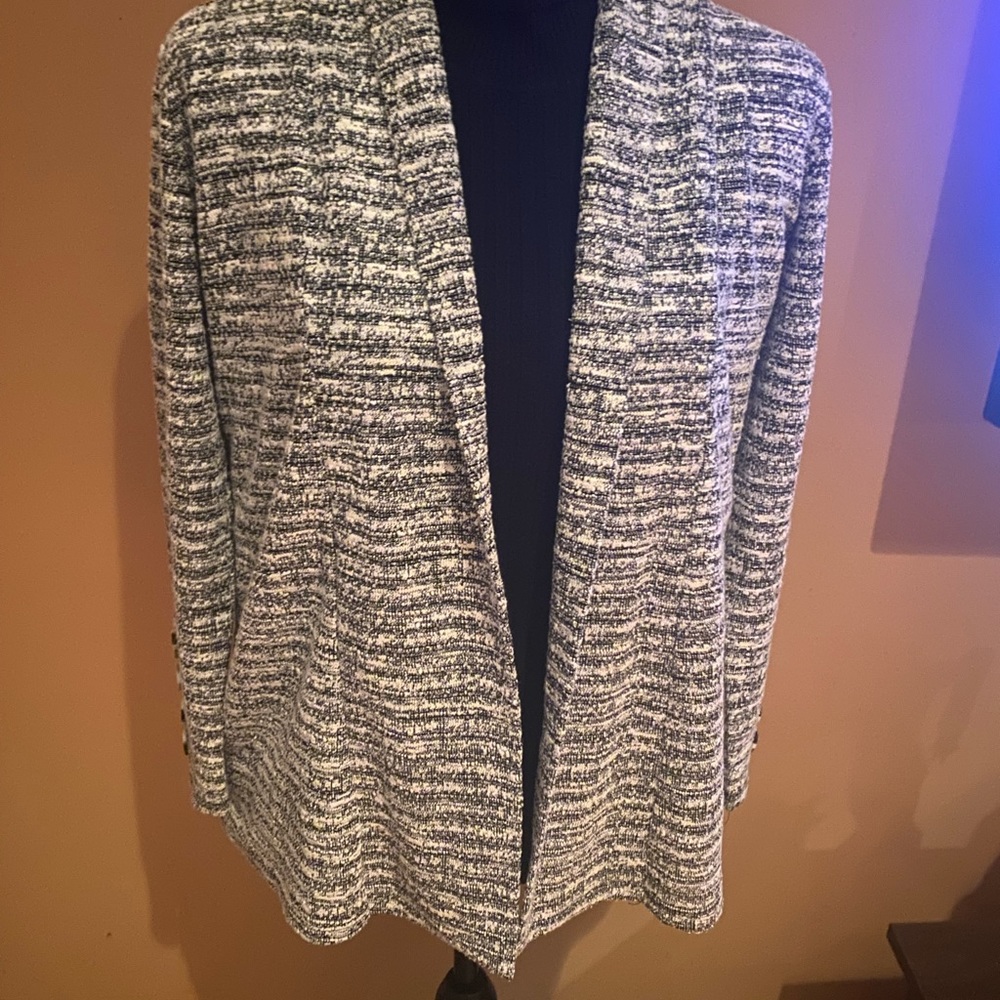 Women’s Cotton Blend Black/White Lightweight Open Cardigan